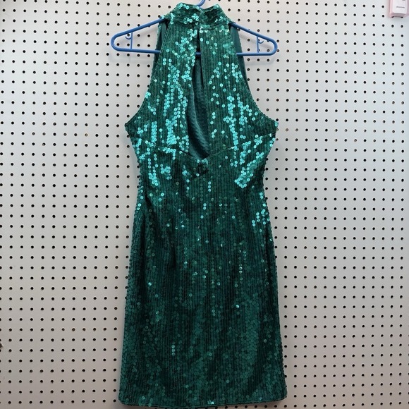 VTG Daval Designs Green Hand Beaded Sequin Dress SZ Large Knee Length - Picture 2 of 8